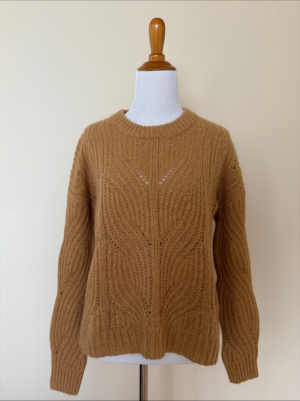 Madewell Camel Cable-Knit Crewneck Sweater